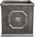 Kante Square Lion Head Concrete Planter, Classic English Style Plant Pot with Drainage Hole and Rubber Plug for Indoor Outdoor Garden Patio Home, 12.6"x12.6"x12.6" Oil Rubbed Bronze