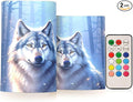 Flickering Flameless Candles, Wolf Winter Forest LED Candles with Remote Timer, Set of 2 Battery Operated Candle for Valentine Wedding Birthday