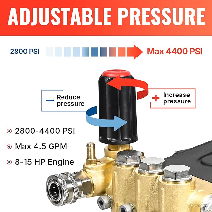 YAMATIC Horizontal Triplex Plunger Pressure Washer Pump 1" Shaft 4400 PSI 4.5 GPM, Replacement for Simpson AAA 90034, 90039,90038, Honda GX340, GX390, GX270 for Industrial Gas Powered Washers