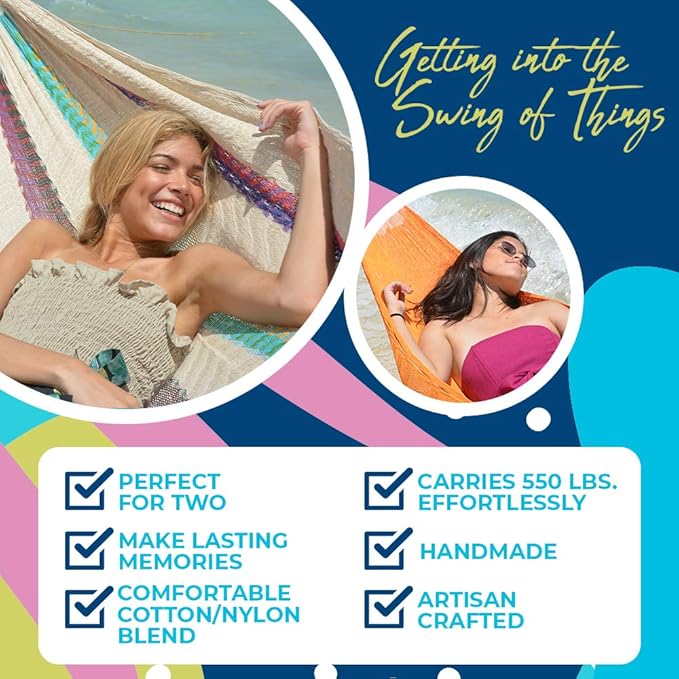 Hammocks Rada Mayan-Made Matrimonial Yucatan Hammock - Two Person Hammock - Artisan Crafted in Central America - Fits 12.5 to 13 Feet Hammock Stand - Up to 550 Pounds, Sky Blue - Hanging Bed