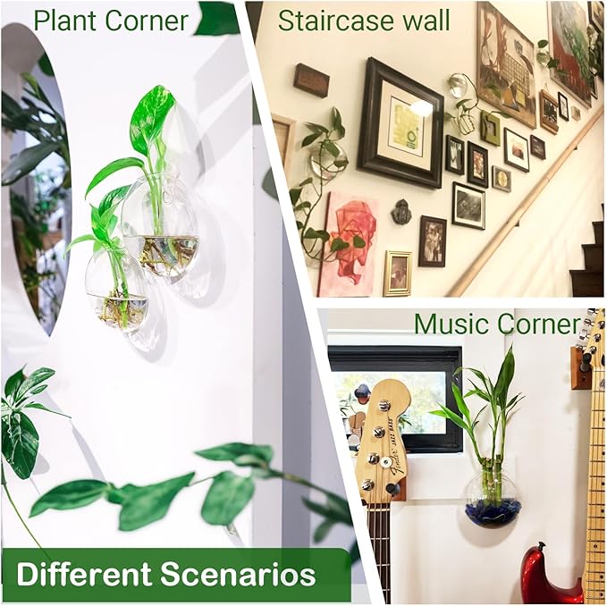 Ivolador Wall Hanging Planter Propagation Station Glass Flower Vase for Hydroponics Plants, Home Office Living Room Decor Gift, Set of 4