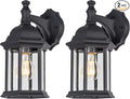 LIT-PaTH Outdoor Wall Lantern, Wall Sconce as Porch Lighting Fixture, E26 Medium Base Max 60W, Aluminum Housing Plus Glass, Matte Black Finish, 2-Pack