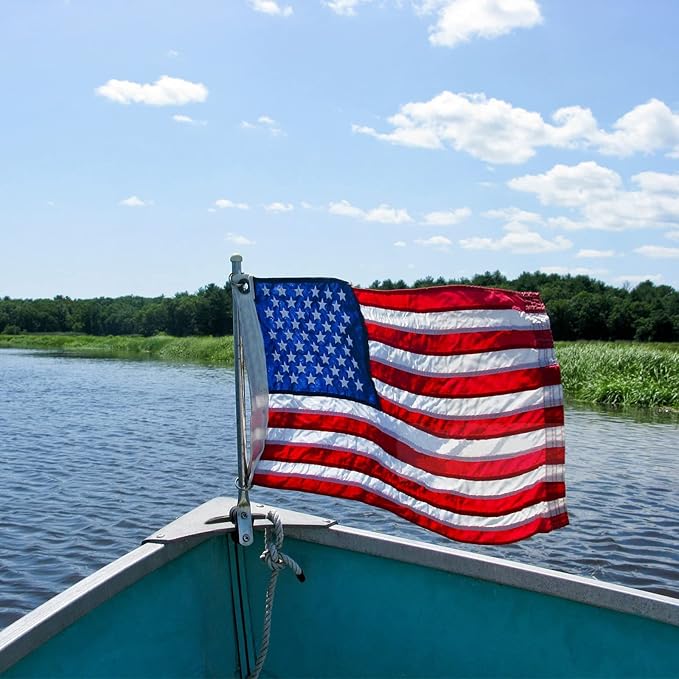 AZCOVER American Flag 16x24 Inch Boat Flag for Outside Made in USA Heavy Duty Nylon American Flags for Outdoor with Embroidered Stars Sewn Stripes and Brass Grommets All Weather Lasting United States