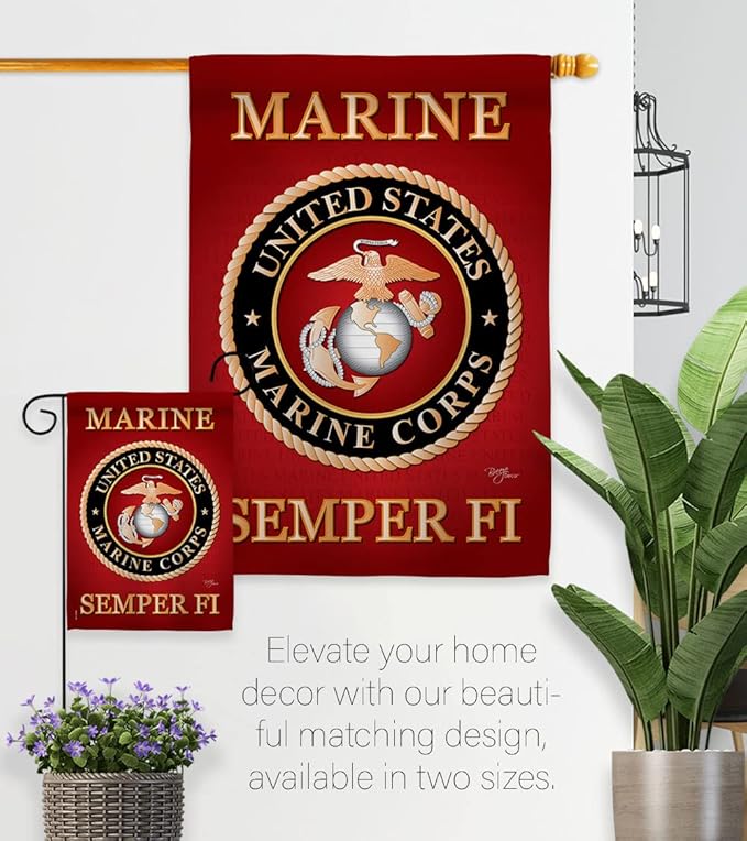 Marine Corps House Flag - Pack Armed Forces USMC Semper Fi United State American Military Veteran Retire Official USA Embroidery - Banner Small Garden Yard Gift Double-Sided Made In 28 X 40