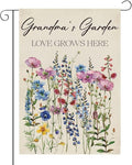 Grandma's Garden Flag Welcome Sign Love Grows Here Flag Gift Flower Decoration Small Double Sided Burlap art Stained Glass Style Garden Flags 12 x 18 Inch for Outside