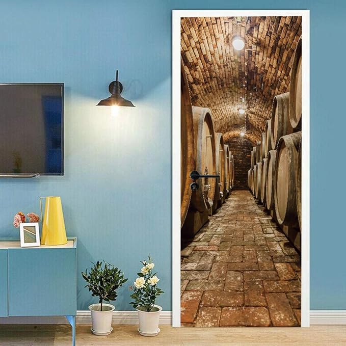 3D Door Stickers Murals Peel and Stick - Wine Cellar - Door Decals Wallpaper Self-Adhesive Removable PVC Waterproof Poster for Bedroom Living Room Decoration 30.3 x 78.7 inch