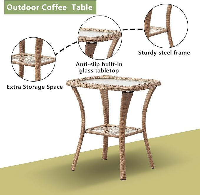 Outdoor Wicker Patio Furniture Set - 6 Piece Rattan Patio Conversation Set with 2 Rocking Swivel Chairs,2 Ottomans,1 Sofa and 1 Side Table for Porch Deck Backyard Garden(Yellow/Beige)