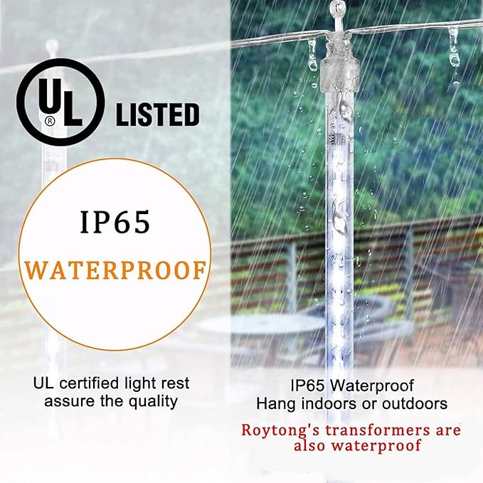 High Brightness 10 Tube 540 LED 20 Inch Meteor Shower Rain Lights Cascading Falling Rain Outdoor Lights for Christmas Roof Eaves Tree Decoration Icicle Raindrop