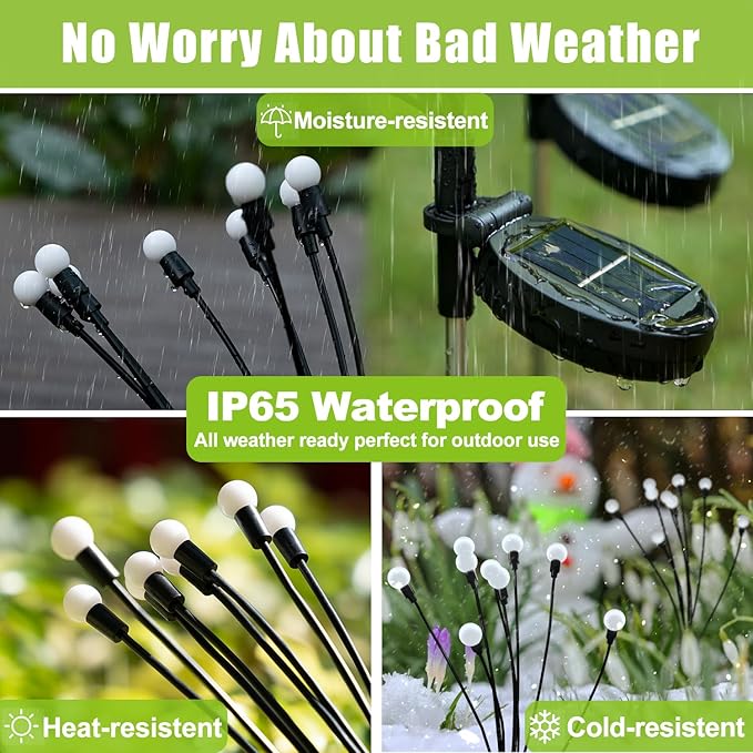Flumy Solar Outdoor Lights, Waterproof Solar Garden Lights, New Upgraded 4 Pack 32 LED Swaying Firefly Lights for Outdoor Yard Patio Pathway Christmas Decoration(Warm White)