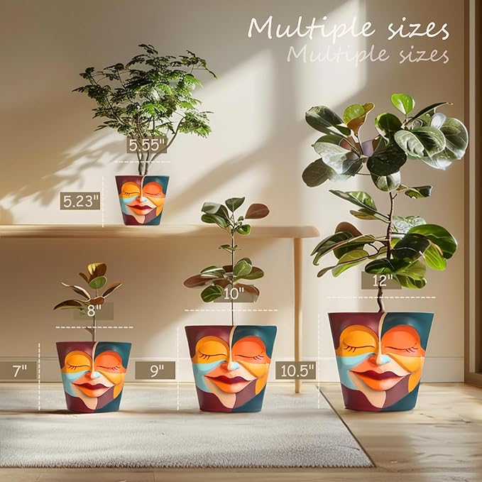 GUGUGO 12 Inch Abstract Rainbow Face Flower Pot, Large Plant Pots with Drainage Holes, Unique Funny Head Planters for Indoor Plants, Cute Planter Gift, Eclectic Home Decor Aesthetic