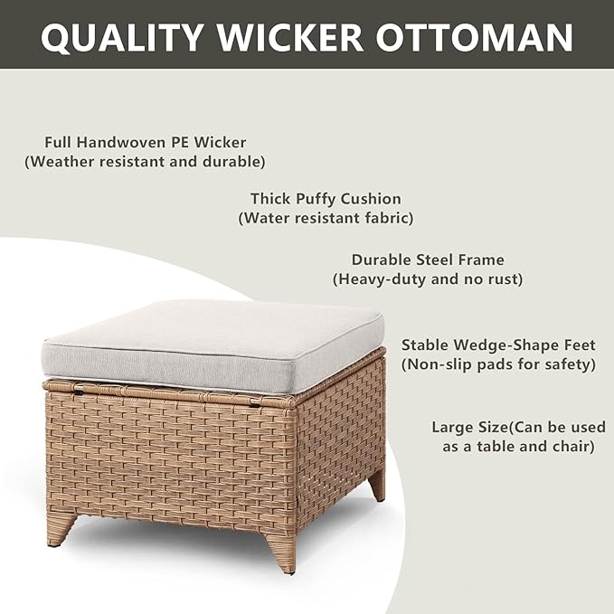 Outdoor Wicker Patio Furniture Set - 6 Piece Rattan Patio Conversation Set with 2 Rocking Swivel Chairs,2 Ottomans,1 Loveseat and 1 Side Table for Porch Deck Backyard Garden(Yellow/Beige)