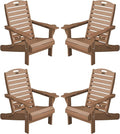 Adirondack Chairs Set of 4, Outdoor Fire Pit Chairs, HDPE All-Weather Adirondack Chairs with Cup Holder, Lawn Chair for Deck, Patio, Garden (Teak)