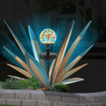 Enlarge Metal Plants Tequila Rustic Sculpture, Outdoor Patio Yard, Home Decor Hand Painted Agave Garden Statue, Outdoor Lawn Ornaments Yard Stakes for Mom Gift (1 Solar Blue)