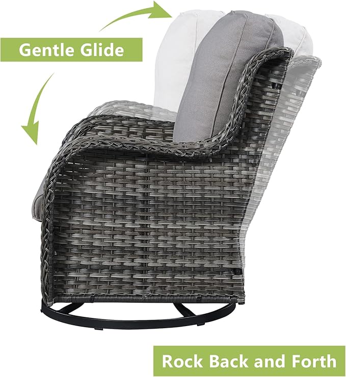Outdoor Wicker Patio Furniture Set - 6 Piece Rattan Patio Conversation Set with 2 Rocking Swivel Chairs,2 Ottomans,1 Loveseat and 1 Side Table for Porch Deck Backyard Garden(Mixed Grey/Grey)