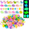 148Pcs Luminous Mini Resin Animals, Tiny Ducks Glow in The Dark Dolphins Dinosaurs Mushrooms 4 Combination Resin Set, Miniature Figures for Garden Decoration Aquarium Home Party Decor
