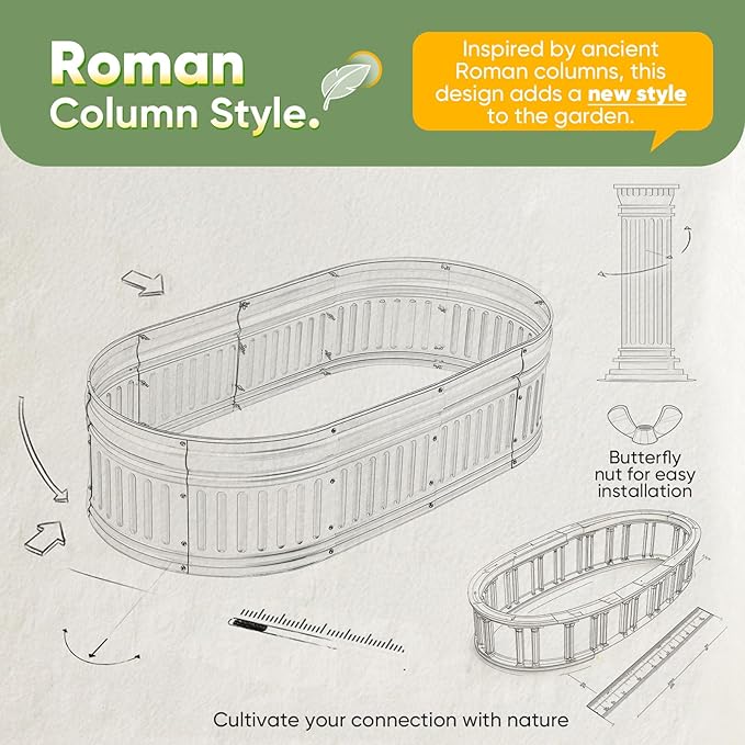 KING BIRD Raised Garden Bed Kit 2025 Upgraded Modular DIY Galvanized Planter Garden Box Outdoor for Gardening, Vegetables, Flowers, Elegant Roman Column Design, 47x24x24 in, Dark Grey