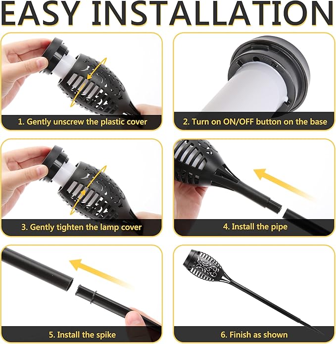 Toodour Solar Torch Flame Lights, 6 Pack Solar Lights Outdoor with Flickering Flame, Waterproof Solar Pathway Lights Landscape Decoration Lighting for Garden, Lawn, Yard, Outdoor Decorations