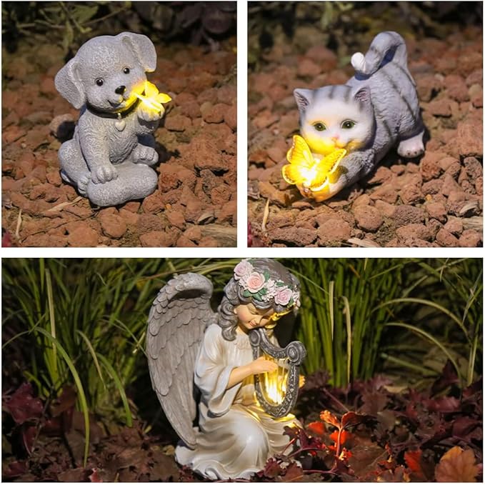 Solar Garden Statues Outdoor Dog Lights, Unique Housewarming Garden Gifts for Women Mom Wife Grandma and Sisters，Cute Dog Sculpture Decoration for Patio, Terrace, Balcony, Lawn
