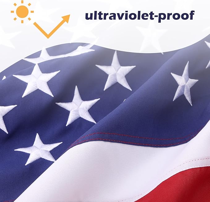 American Flag 5x8 Ft Deluxe Water Resistant Series Made From Heavy Duty Super Tough Spun Polyester/Embroidered Stars/Sewn Stripes/Brass Grommets,US Flags Perfect for Outside