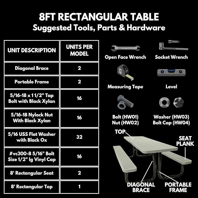 Coated Outdoor Furniture Heavy-Duty Portable Outdoor Picnic Table, Thermoplastic Coated Punched Steel Commercial-Grade Patio Dining Furniture Made in America (8ft Rectangular, Textured Brown)