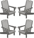 Adirondack Chairs Set of 4, Outdoor Fire Pit Chairs, HDPE All-Weather Adirondack Chairs with Cup Holder, Lawn Chair for Deck, Patio, Garden (Grey)