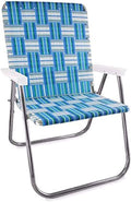 Lawn Chair USA Folding Aluminum Outdoor Patio Lawn Chair | Heavy-Duty Webbed Chairs for Camping, Sports, Beach, Yard & Tailgating | Lightweight Portable | Magnum - Sea Island with White Arms