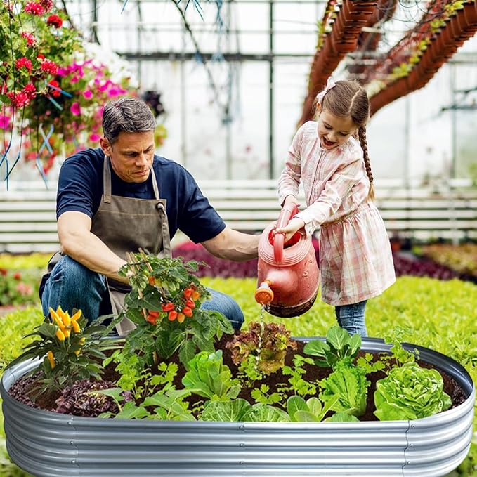 Raised Garden Bed, 6×3×1ft Outdoor Galvanized Planter Boxes, Galvanized Garden Beds Outdoor with Metal Plant Stakes, Large Raised Garden Box, Garden Beds Outdoor for Vegetables Stock Tank