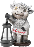 Highland Cow Statues with Solar Lights, Highland Cow Resin Figurine Lights, Highland Cow Ornaments for Patio, Balcony, Indoor Decoration and as Gifts