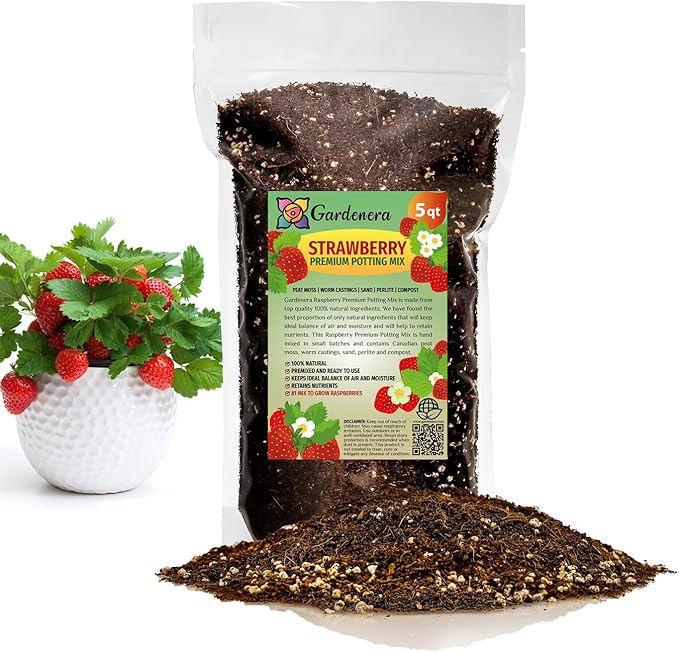 Strawberry Premium Potting Soil Mix - Ideal Blend for Growing Robust and Flavorful Strawberries - 5 Quart