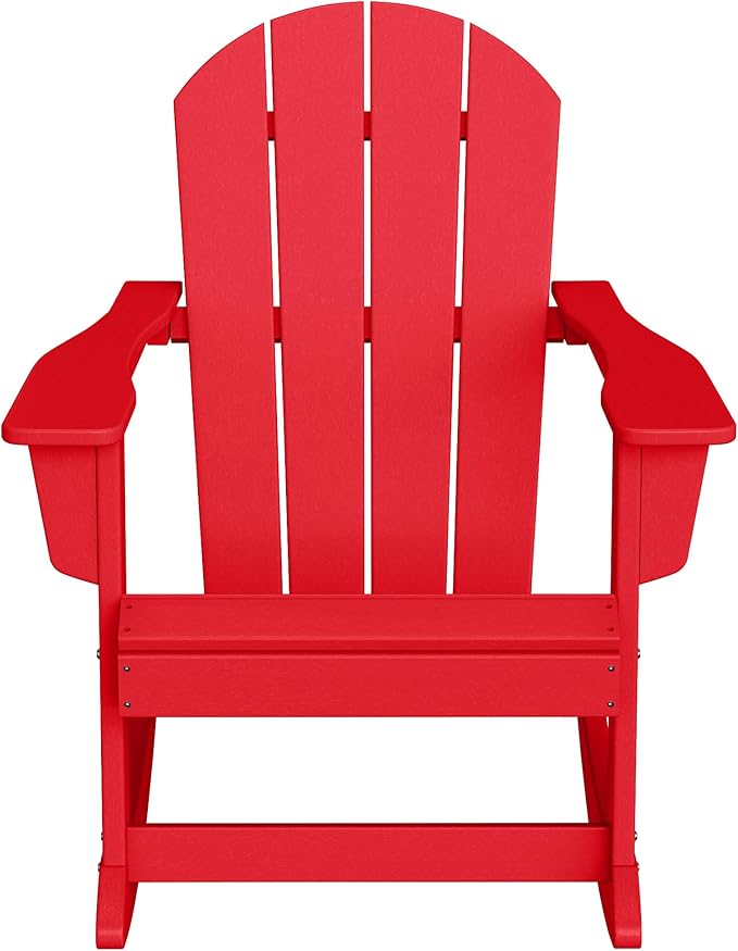 WO Home Furniture Adirondack Chairs Table Set of 3 PCS Outdoor Folding Chairs Side End Table Weather/UV Resistant for Lawn, Garden, Bon Fire, Balcony (Red)