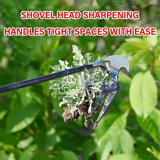 Amposei Weeding Artifact Uprooting Weeding Tool, Multifunctional Weeder, Hand Weeder Tool, Stand Up Weed Puller Tool with Handle for Garden Yard Farm Weed Removal (16in, Black Metal Handle)