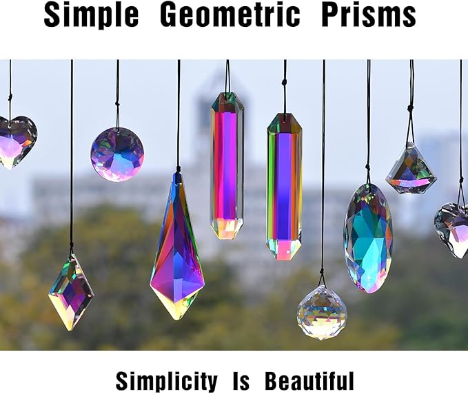 2PCS 5" Large Lanky Cone Crystal Sun Catcher Prisms, STINO Hanging Suncatchers with Glass Prism, Rainbow Maker for Windows, Balcony, Kitchen, Garden Decoration (1, Lanky Cone 2Pcs)