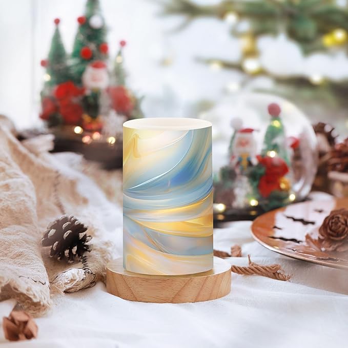 Flickering Flameless Candles, Blue Gold Marble LED Candles with Remote Timer, Set of 2 Battery Operated Candle for Valentine Wedding Birthday