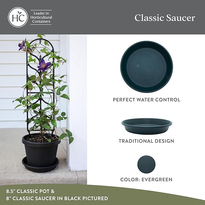 The HC Companies 21 Inch Round Plastic Classic Plant Saucer - Indoor Outdoor Plant Trays for Pots - 21"x21"x3.63" Evergreen