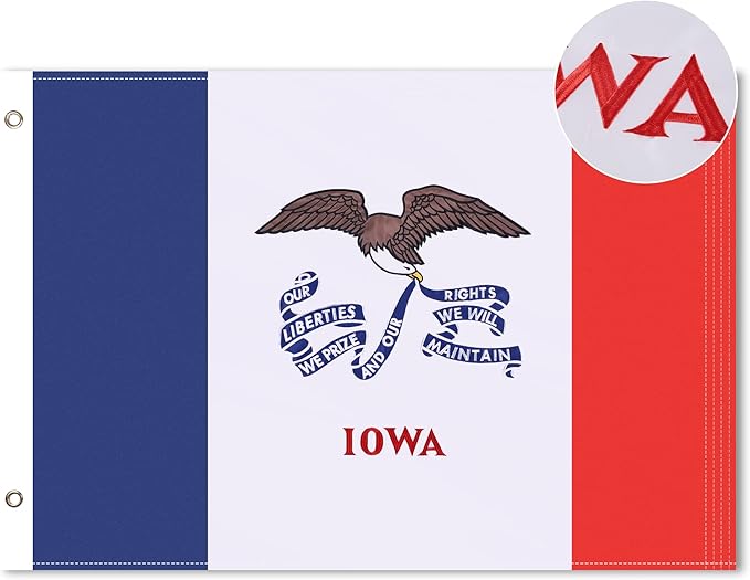 Iowa State Flag 3x5 Ft, Deluxe Full Embroidered Heavy Duty Nylon Durable IA Outside Flags, Indoor/Outdoor, Sewn Stripes and Brass Grommets
