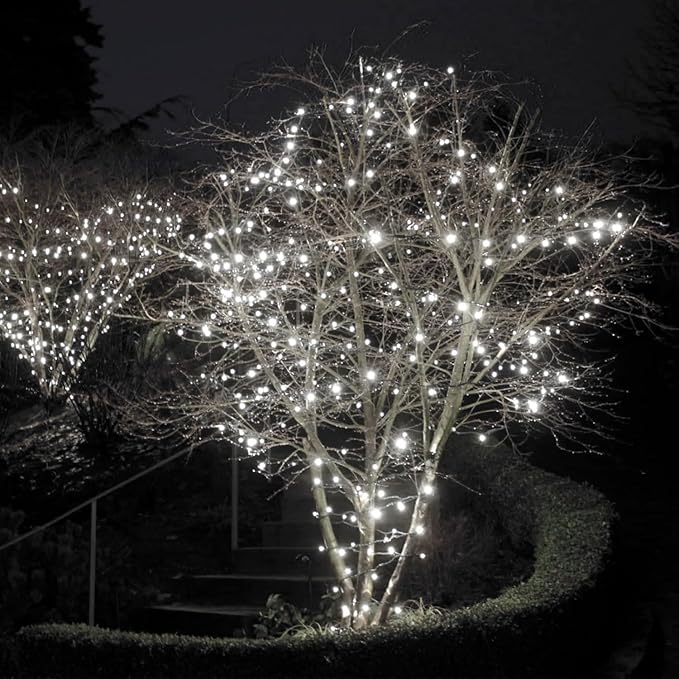 OZS 2PK 240LED 95FT Solar Sring Lights Outdoor Waterproof, Solar Christmas Lights for Outside, Green Wire Tree Electric Holiday Light with 8 Lighting Modes for Christmas Decorations(Cool White)