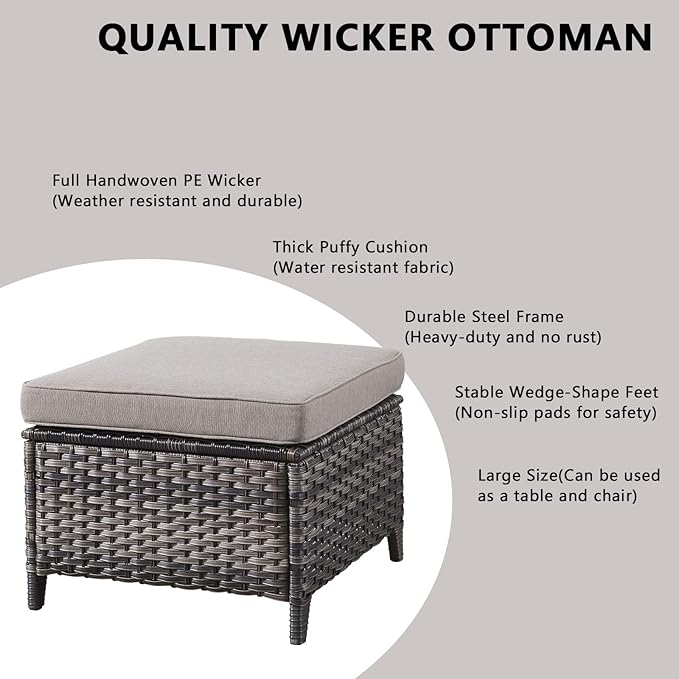 Outdoor Wicker Patio Furniture Set - 6 Piece Rattan Patio Conversation Set with 2 Rocking Swivel Chairs,2 Ottomans,1 Loveseat and 1 Side Table for Porch Deck Backyard Garden(Mixed Grey/Grey)