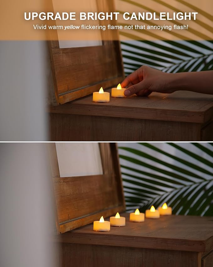 BEICHI Flameless Candles, 24Pack Battery Operated Candles, LED Tea Lights Candles Battery Operated, Flickering Fake Candles for Wedding Halloween Christmas Diwali- Warm Yellow