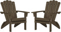 Folding HDPE Adirondack Chair Set of 2, Weather-Resistant Patio Chair with Wide Armrests & High Backrest, Fire Pit Chair for Garden, Backyard, Porch - Light Brown