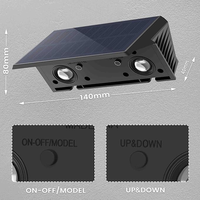 Fence Lights Solar Powered, 12-Pack Solar Fence Lights Up/Down Flexible Buttons, IP67 Waterproof for Outdoor, 120LM Bright, Auto Dusk to Dawn for Wall/Stairs/Yard/Railing/Deck/Pathway (Warm White)