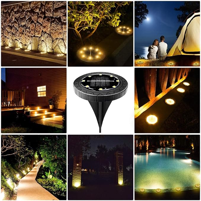 Solar Powered Ground Lights 2Pack,Waterproof LED Solar Lights Outdoor Solar Disk Lights Decorative,Solar Garden Lights for Landscape Pathway Patio Yard Walkway Path Lawn Driveway (Warm White)