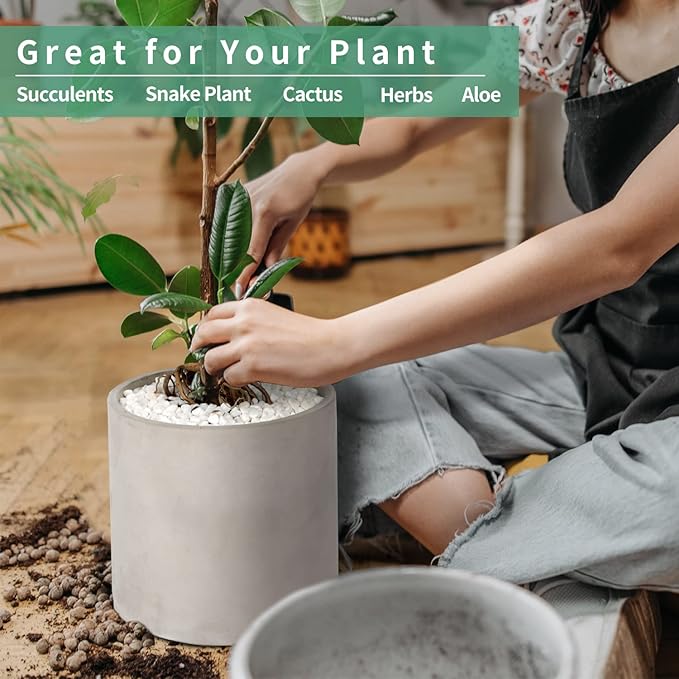 Mozing Cement Plant Pots Indoor - 14 inch Concrete Planter Pot for Planting - Modern Stone Clay Flower Pot with Drainage Hole for Garden, Home, Office Decor, Grey
