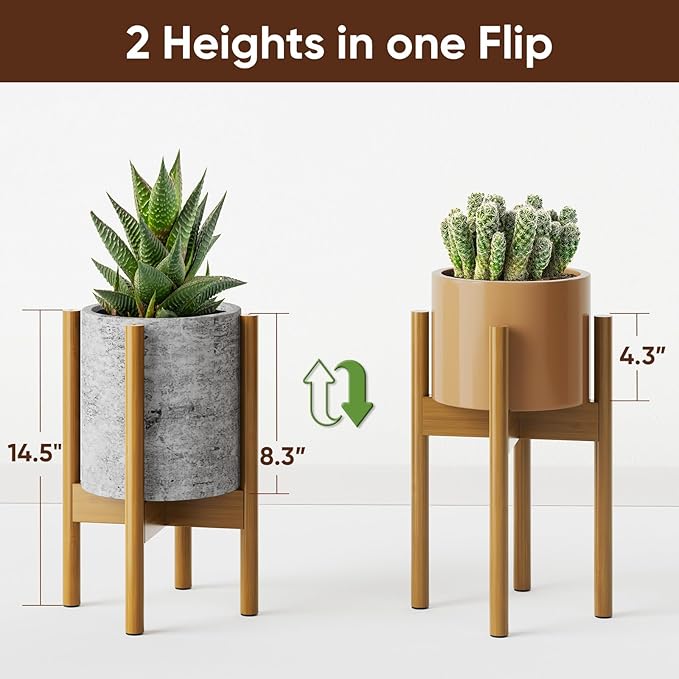 MUDEELA Adjustable Plant Stand Indoor, Bamboo Plant Stand 8 to 12 Inches, Single Floor Plant Stand for Indoor Plants, Bamboo Light Brown Planter Stand for Indoor Plants, Pot Plant Not Included