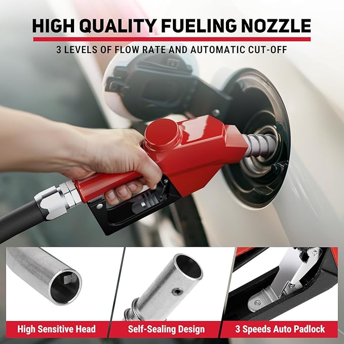 Fuel Hose Reel, 1" x 33' Diesel Fuel Reel with Refueling Nozzle, 300 PSI Heavy-duty Steel Construction Used for Aircraft Ship Vehicle Tanker Truck