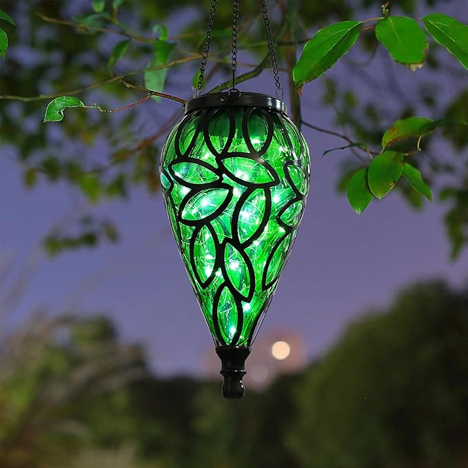 Outdoor Plastic Solar Hanging Lantern, 15 Cool White LEDs Twinkle Effect Tear-Shaped Hanging Lantern Decor Garden Decorative Solar Lights for Backyard, Patio and Lawn