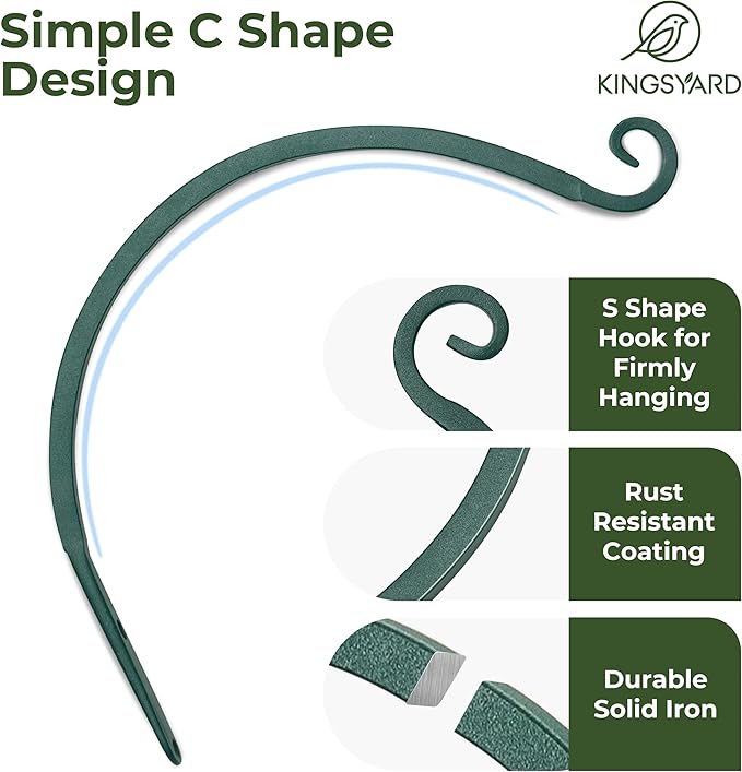 Kingsyard 2-Pack Wall Plant Hanger Outdoor - Heavy Duty Metal Hanging Bracket Hooks for Hanging Plant, Bird Feeders, Lanterns, Wind Chimes Outdoor & Indoor, 12-Inch/Green