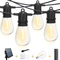 33(27+6) ft Solar String Lights Outdoor, Waterproof with USB Port Remote Control Solar Patio Lights,9 Shatterproof S14 Bulbs,1W Soft White