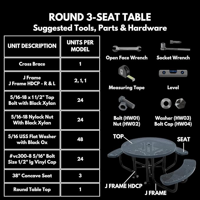 Heavy-Duty Portable Outdoor Picnic Table with Umbrella Hole, Punched Steel Patio Dining Furniture Made in America (46" Round Top, Textured Dark Green)