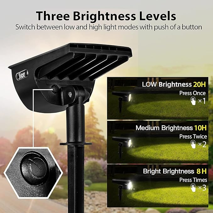Jior Solar Lights for Outside,Solar Lights Outdoor Waterproof IP65, 2-in-1 Adjustable Solar Landscape SpotLights Wall Lights for Garden Yard Driveway Walkway Pool Patio 6 Pack (Warm White)