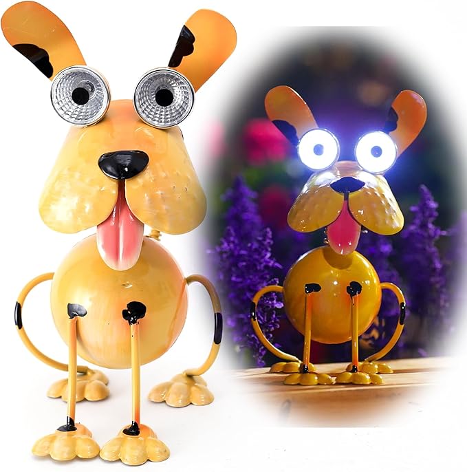 Dog Solar Lights Outdoor,Yard Art Metal Dog Statues,Outdoor Funny Dog Statue for Garden Decor Yard Lawn Ornaments